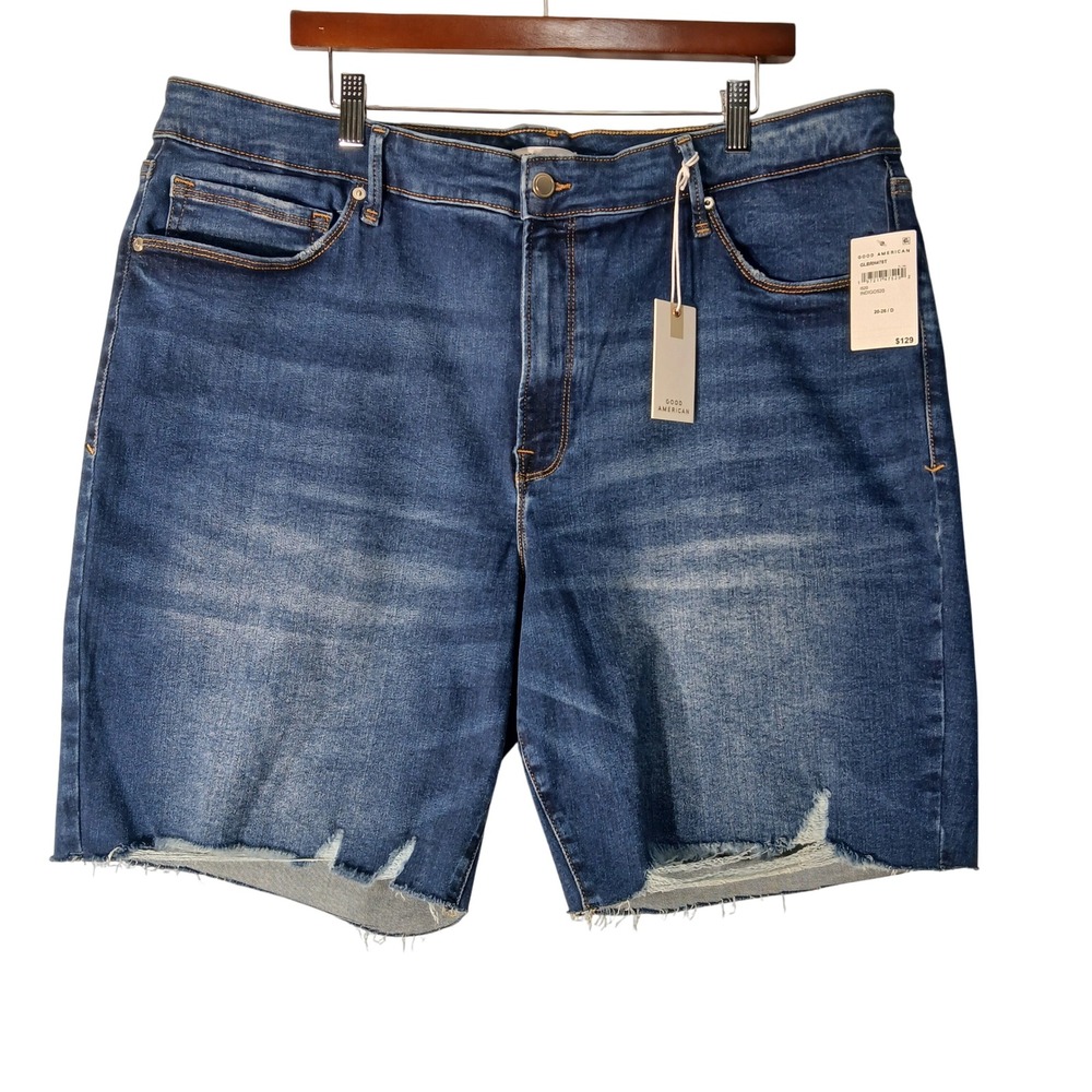 Good American Bermuda Jean Shorts Women's Size 20-26 Mid-Rise‎ Fitted Indigo